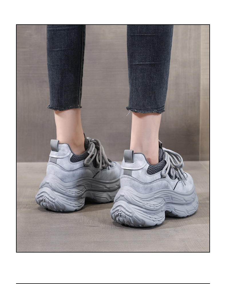Giày sneaker nữ đế dày tăng chiều cao, mặt lưới thoáng khí, phong cách bánh xốp — Màu be chi tiết 19
