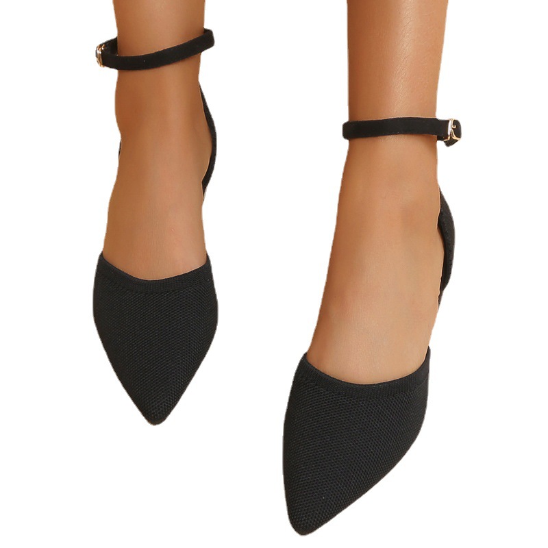 Half top women's single shoes pointed flying fabric hollow buckle low heel fashion shoes_voghion.com