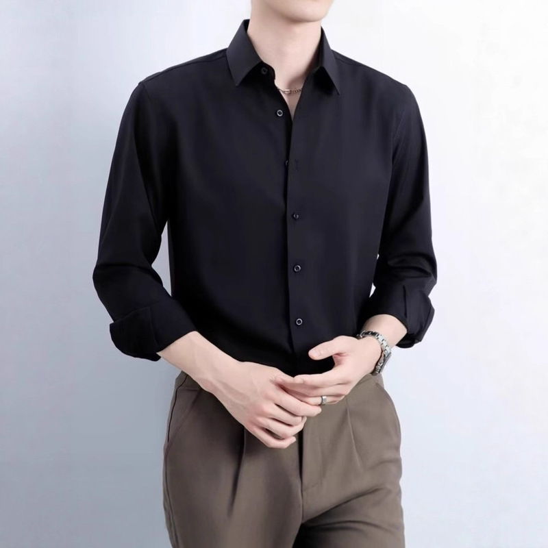 Autumn Long-Sleeved Drape Shirt for Men, Light and Mature Style, Loose, Casual, High-End, Business, Handsome, No-Iron Shirt