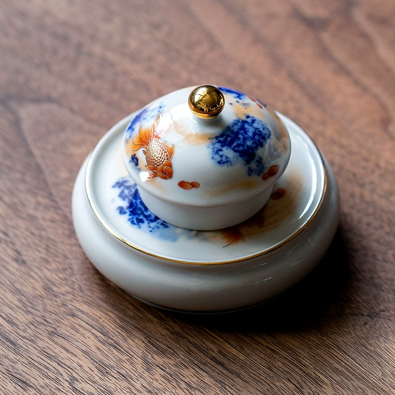 Ceramic retro enamel, blue and white tea cup, tea set with accessories