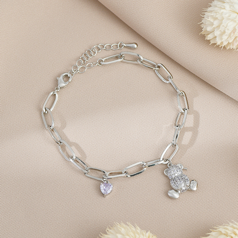 Fashion Bear Heart Shape Copper Plating Zircon Bracelets 1 Piece