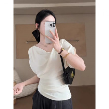 法式优雅风荡领蝙蝠袖褶皱上衣女夏季新款百搭设计感显瘦气质内搭