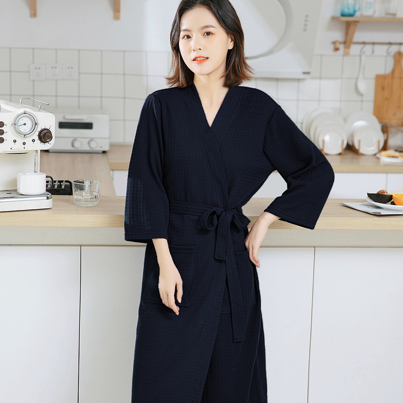 春夏季浴袍女薄款华夫格情侣睡袍男士浴衣美容院汗蒸服养生馆批发|undefined