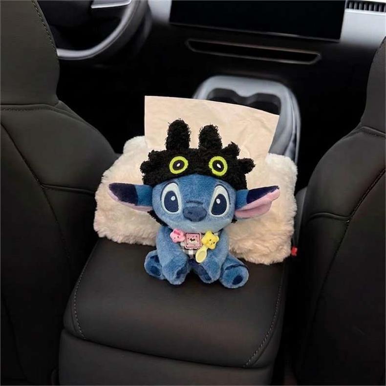 2026 New Car Tissue Box, Car Interior Armrest Tissue Holder, Seat-Mounted Car Tissue Bag, Cute Stitch Design