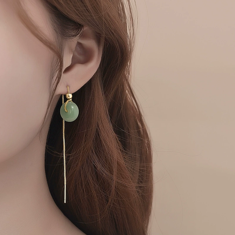 Hotan Jade Ear Line 2021, новые модные высококачественные элегантные серьги с отверстиями для ушей в китайском стиле, безопасные серьги с пряжкой, женские летние