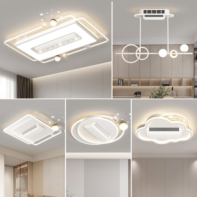 Voz fuera de línea de espectro completo gran viento ventilador sin hoja lámpara de techo moderna simple sala de estar dormitorio paquete de lámparas