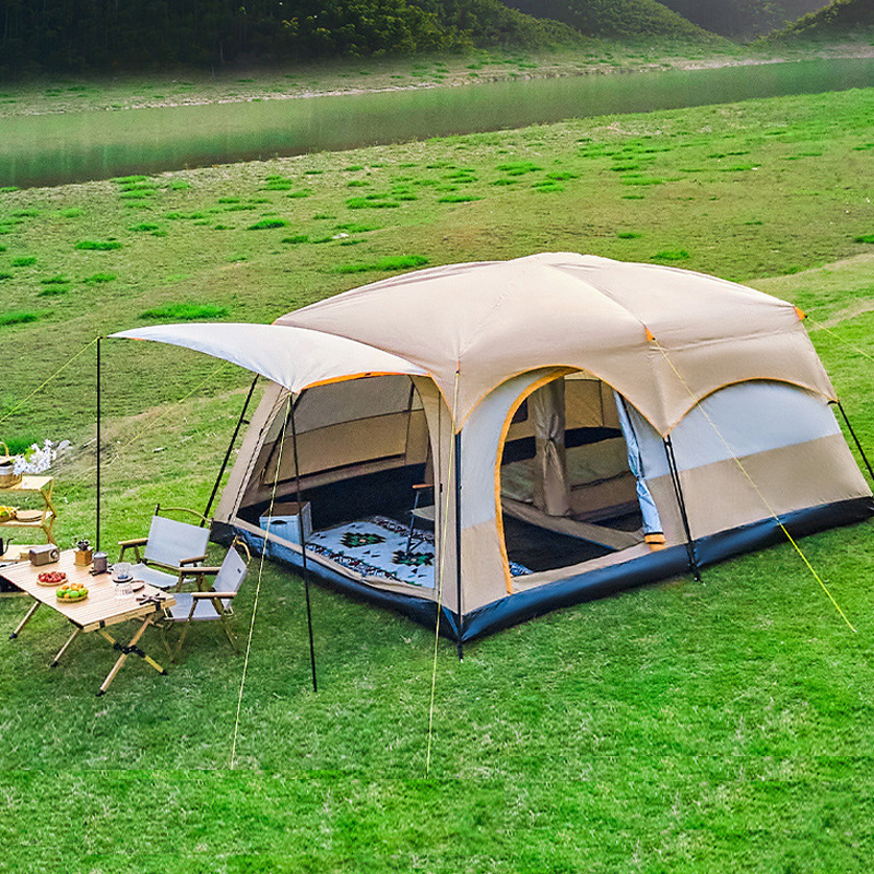 Large Tent Tent Outdoor Portable Two Rooms and One Living Room Camping Outdoor Supplies Sun Protection and Rainproof Outdoor Camping Tent