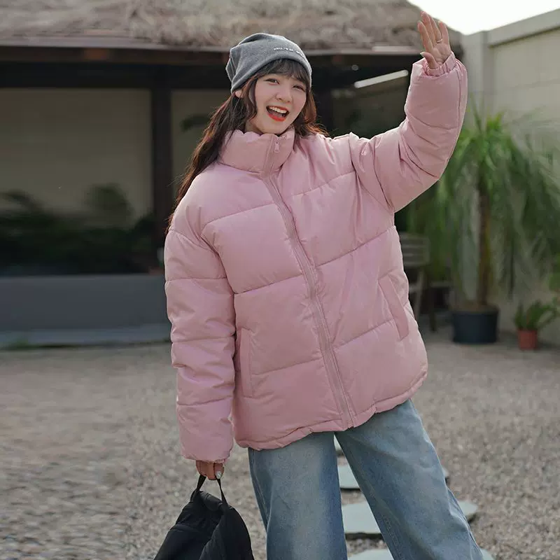 代发2025大码情侣新款韩版百搭棉服女宽松学生纯色羽绒棉衣女秋冬