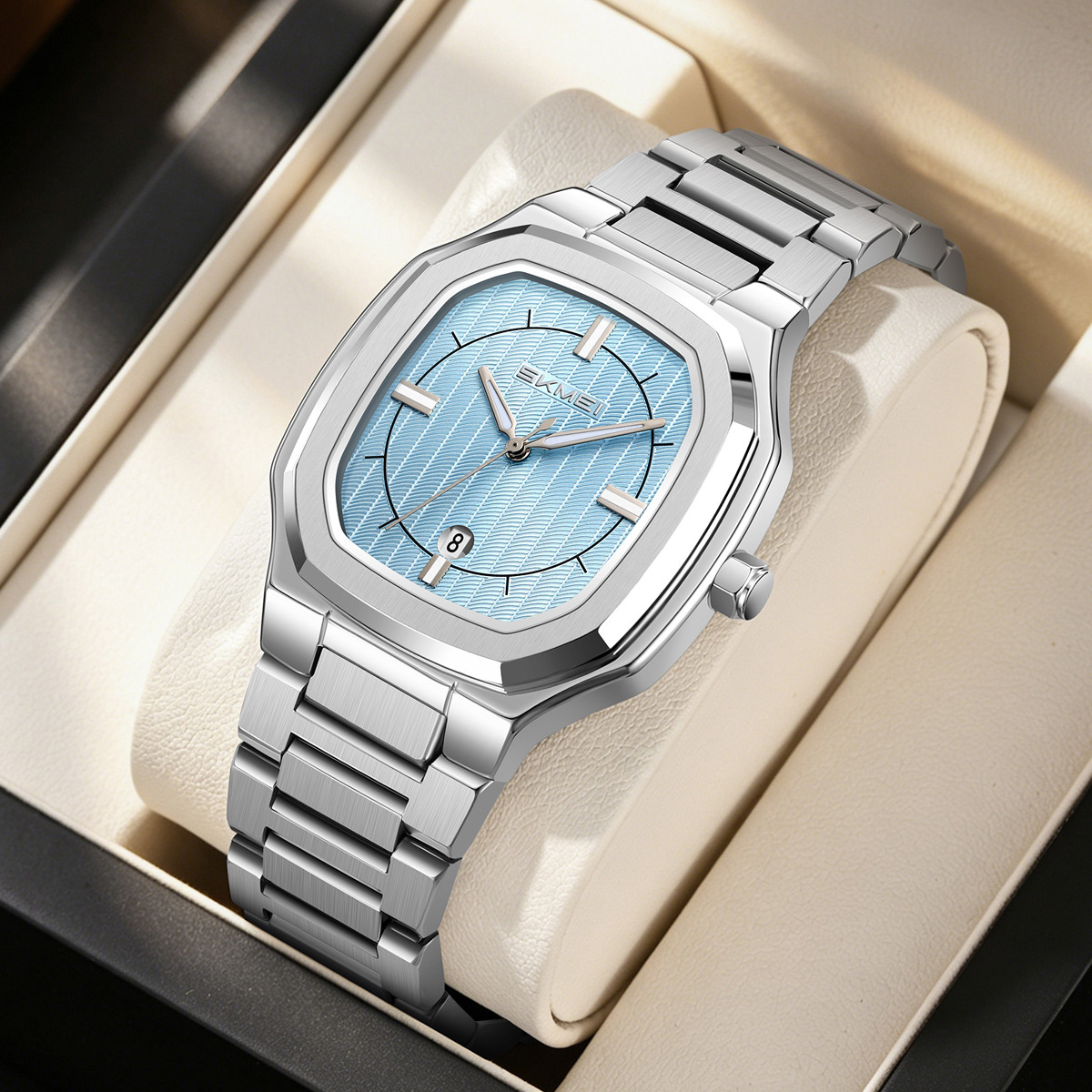 Momento de acero inoxidable oro octogonal reloj de cuarzo calendario impermeable hombre reloj de negocios fábrica de comercio exterior