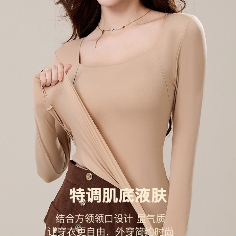 Otoño y invierno calentamiento ropa interior con cojín de pecho en una sola parte sin usar sujetador para mujeres sin marcas se puede usar camiseta caliente