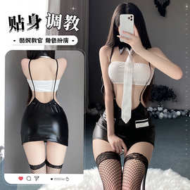 性感情趣内衣女飒教官扮演漆皮套装性感御姐制服激情免脱套装2891
