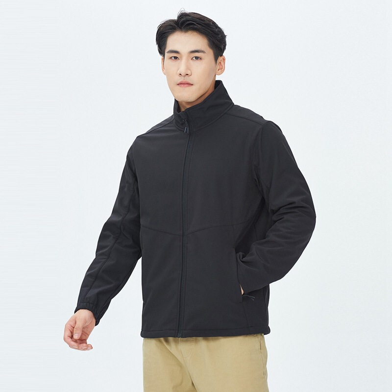 Classic stand collar soft shell men's windproof warm outdoor clothing waterproof coat YKK single-layer overalls custom logo