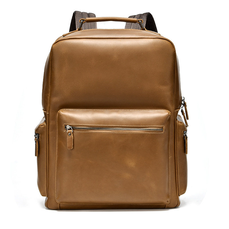 Ba lô da bò thật phong cách retro, đựng vừa laptop 14 inch, dung tích 20L — Màu nâu