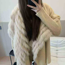 2025新款车条狐狸毛大翻领羊毛双面呢子羊绒大衣中长款外套女冬