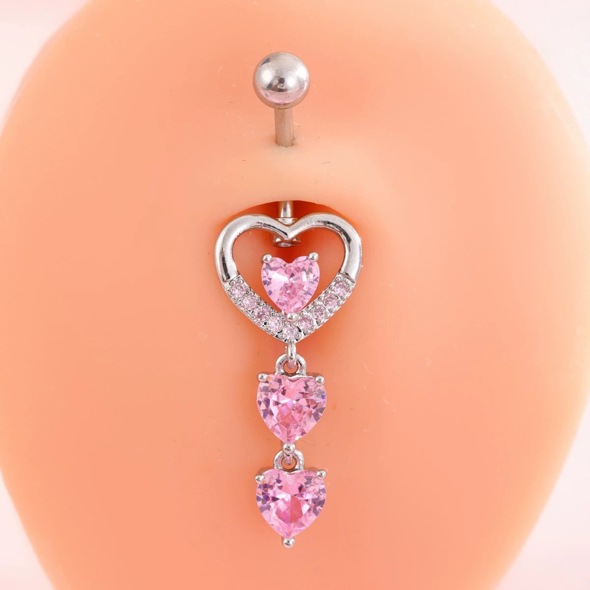 Belly Button Ring, Stainless Steel & Copper, Pink Zircon Accent, Multiple Style Options