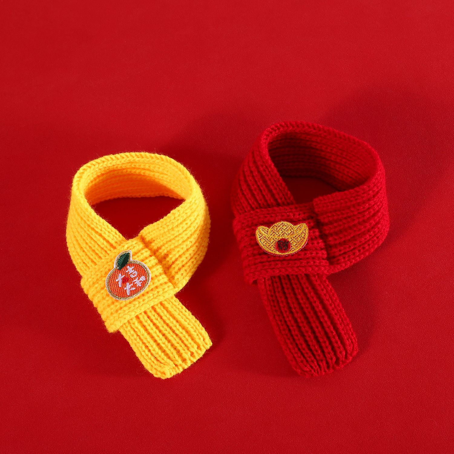 Mascota Año Nuevo bufanda de lana de punto Lucky lingote bordado rojo amarillo gato cachorro Festival de Primavera bufanda festiva image 3