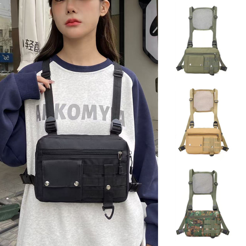 跨境战术胸包运动跑步马甲包迷彩机能背包潮流休闲背心胸挂迷彩包