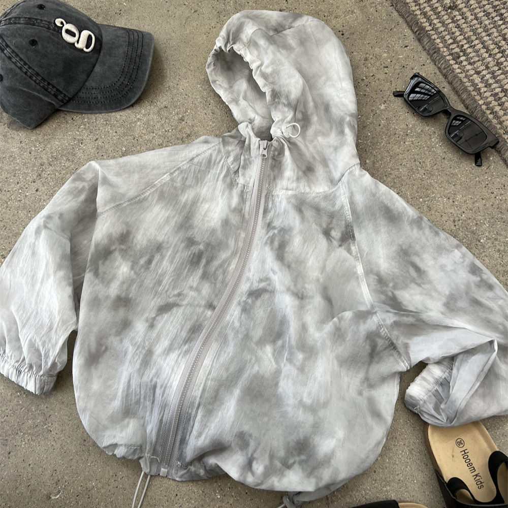 Summer new boys' and girls' lightweight tie dye hooded outerwear, children's ink sunscreen skin, air-conditioned_voghion.com