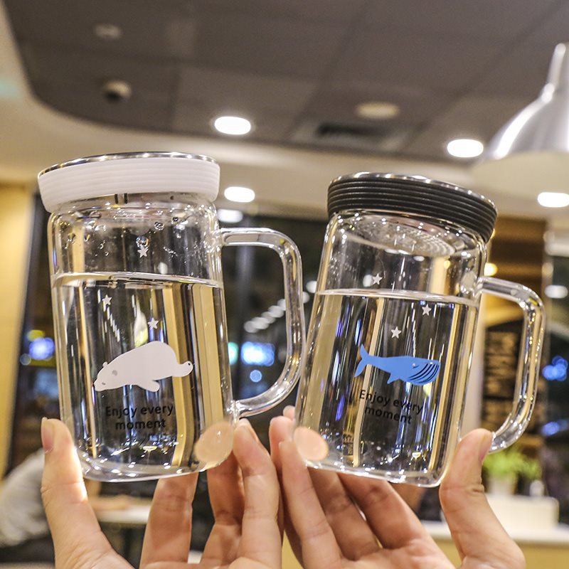 韩版可爱少女玻璃杯办公室带茶隔过滤网手柄杯学生养生泡茶杯子女