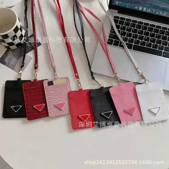 European and American Luxury Trendy Card Bag Hanging Neck Card Case Crocodile Pattern Card Case Ins Wind Certificate Bag Cross-border Foreign Trade