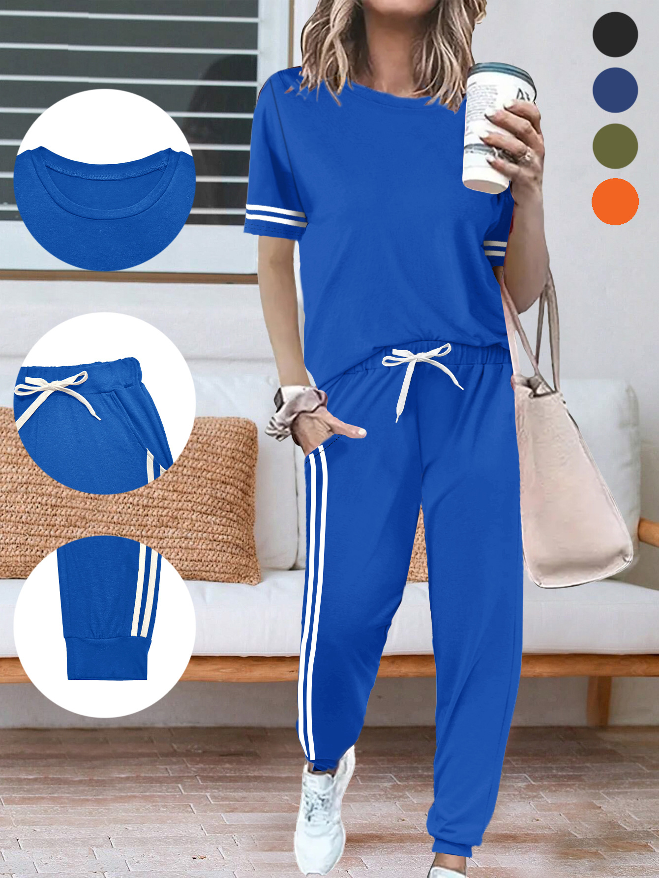Women's Short Sleeve T-Shirt And Pants Two-Piece Set Casual Comfort Summer Outfit Soft Cotton Blend_ecoleips.com