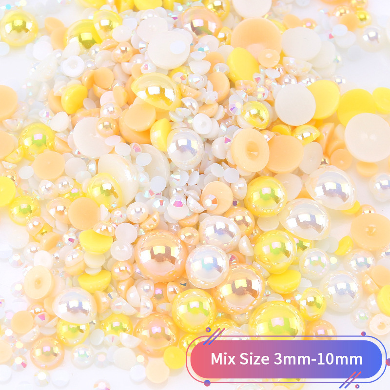 半円真珠樹脂ドリルメッキ美甲ドリル混合平底真珠携帯ケースdiyアクセサリー樹脂部品|undefined