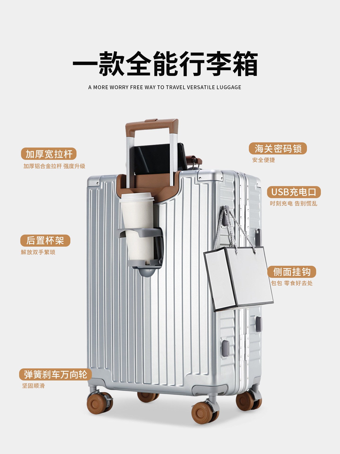 Cross-border Large Capacity Luggage Case Women's Multifunctional Aluminum Frame Trolley Suitcase New Style Durable Cabin Luggage Password Lock PU Suitcase