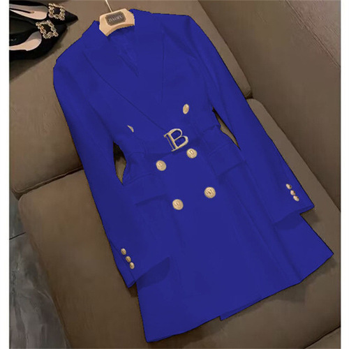 High-end, street-style blazer for women—mid-length, 2026 spring/autumn new arrival—elegant British-style single-breasted trench coat, trendy.