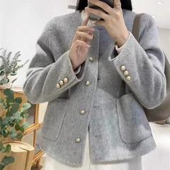 小香风秋冬款外套圆领单排扣呢子大衣女设计感小个子呢子上衣女潮