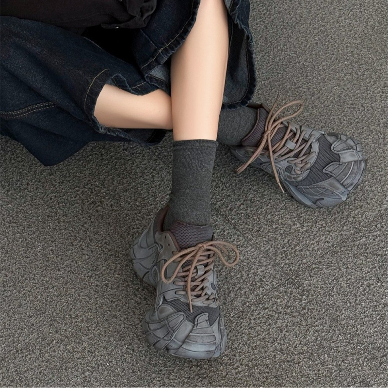 Cross-Border Autumn New Retro Distressed Dad Shoes for Women Thick-Soled Heightening Versatile Casual Sports Shoes Lace-Up Dirty Shoes