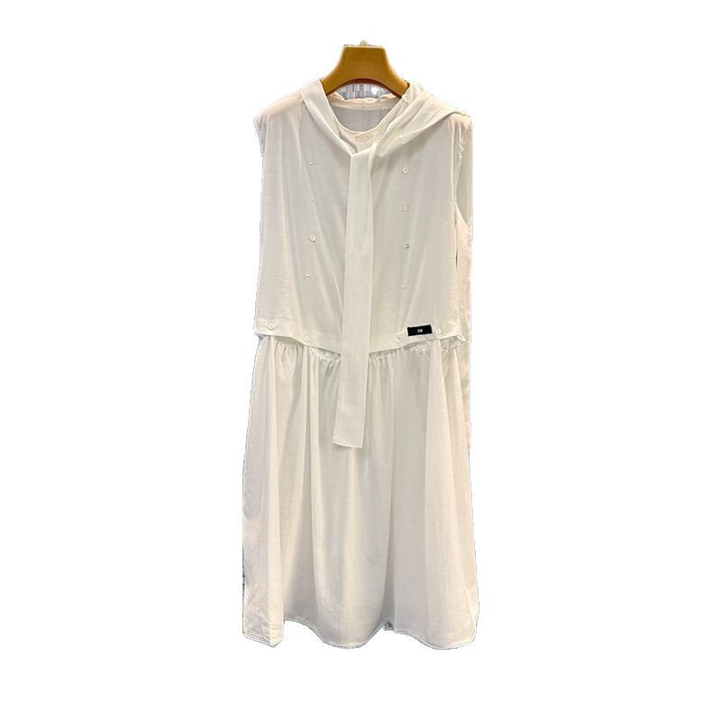 25 Summer New Sweet Age-reducing Letter Embroidered Bow Strap White Vest dress Split Two-wear Linen