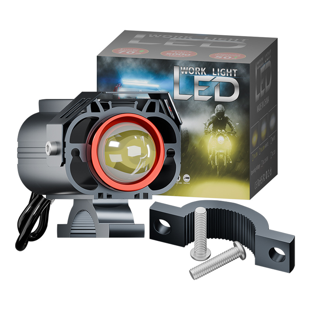 Transfronterizos motociclista blanco amarillo doble luz baja gran cara gato exterior faro de vehículo eléctrico reforma del faro