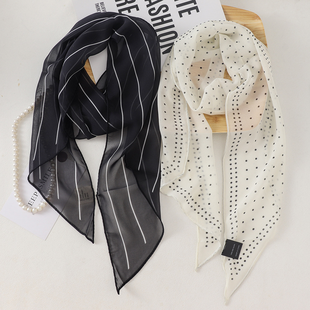 2025 신상 물방울무늬 롱 스카프 한국 스타일 분위기 봄 여름 다용도 스카프 머리띠 헤어밴드 벨트