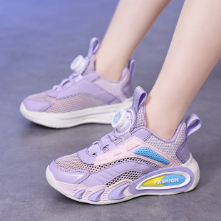 Summer New Sports Shoes for Boys and Girls, Breathable Mesh Swivel Buckle, Lightweight, Casual White Shoes for Middle-Aged and Older Students