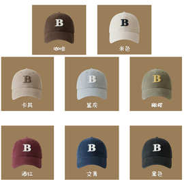 跨境2025新款韩版休闲百搭字母B棒球帽子男女大头围显脸小鸭舌帽