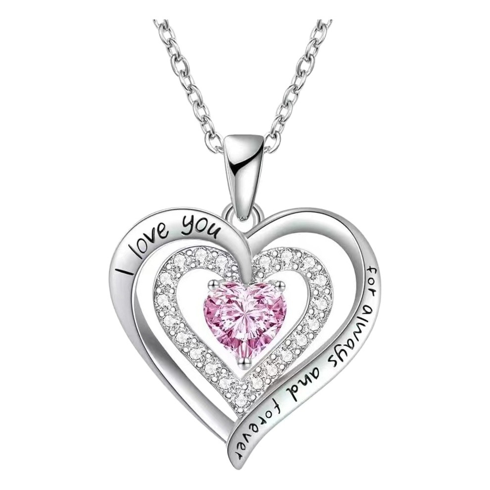 Cross-border new Birthstone necklace double love Diamond-embedded December lettering diamond pendant factory direct sales