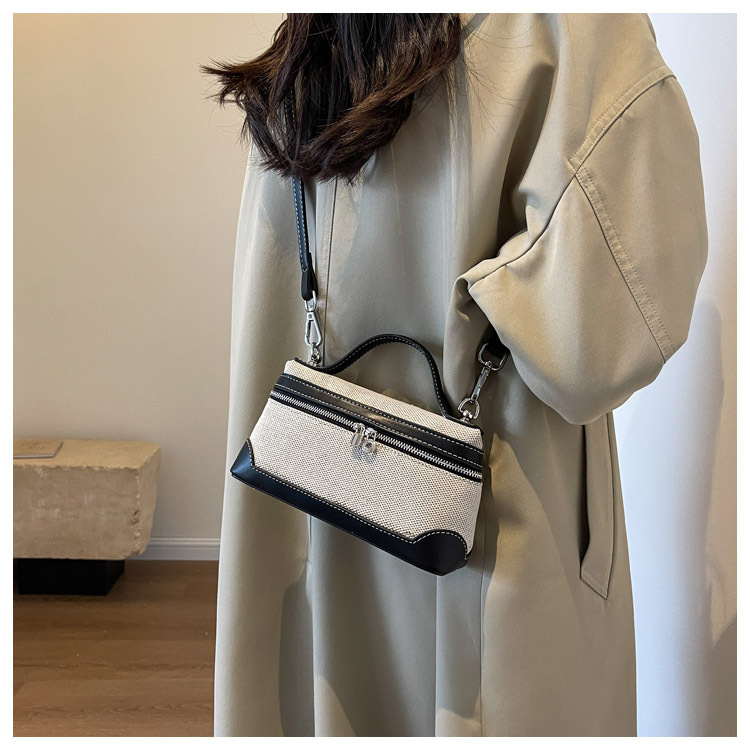 Bolso de mano retro europeo y americano, bolso cuadrado pequeño para mujer 2025, nuevo bolso cruzado de lona con bloques de color y patchwork.