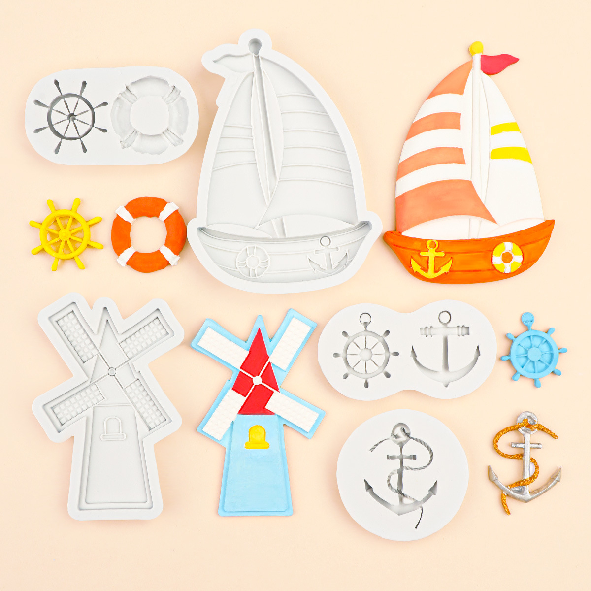 Pequeña vela molde de silicona pequeño molino de viento epoxi decoración accesorios molde fondant cerámica suave arcilla epoxi yeso adornos