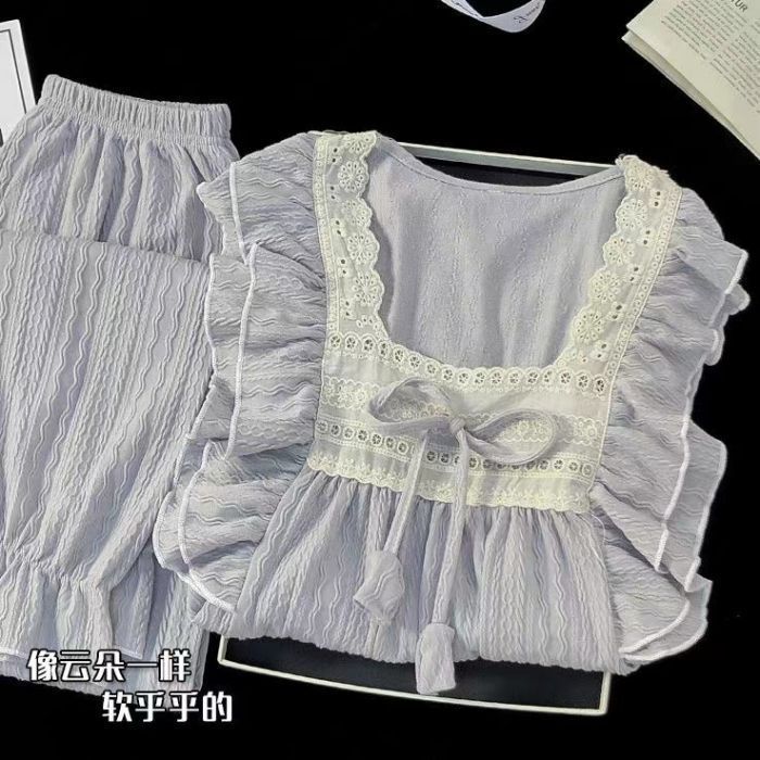 Pijamas de otoño al por mayor transfronterizos mujeres 2025 nuevo algodón de mangas largas dulce princesa viento se puede usar fuera conjunto de ropa de casa
