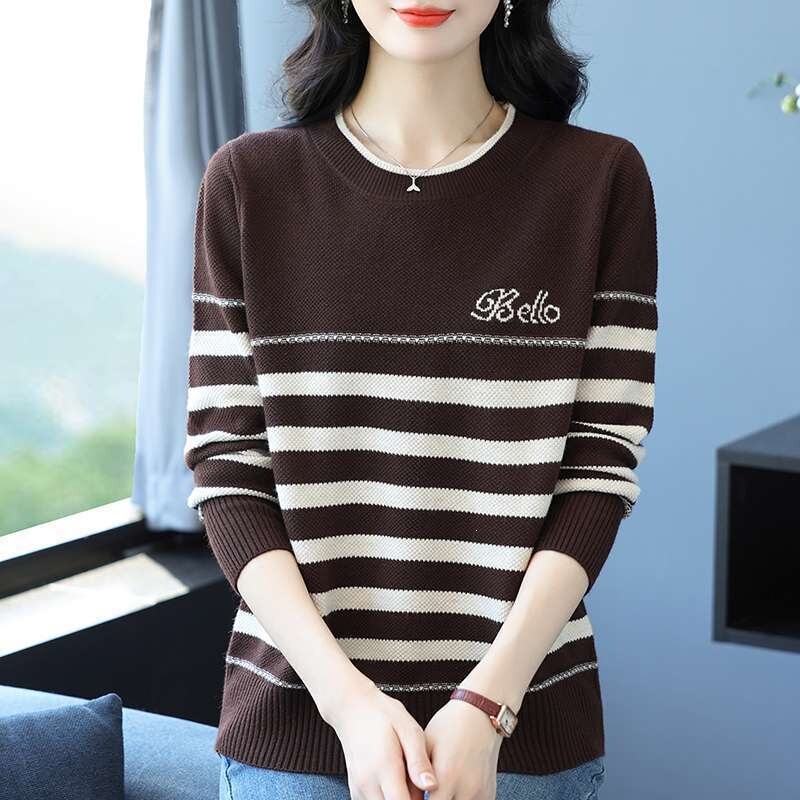 Middle-aged Mom's Autumn-Winter Striped Knit Sweater 2026 New Fashionable Loose Pullover Top Loose Round-Neck Base Shirt Middle-aged Mom's Autumn-Winter Striped Knit Sweater 2026 New Fashionable Loose Pullover Top Loose Round-Neck Base Shirt