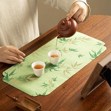 竹影干泡茶席垫布中式桌布吸水茶巾垫纯棉抹布茶具轻奢盖布茶布