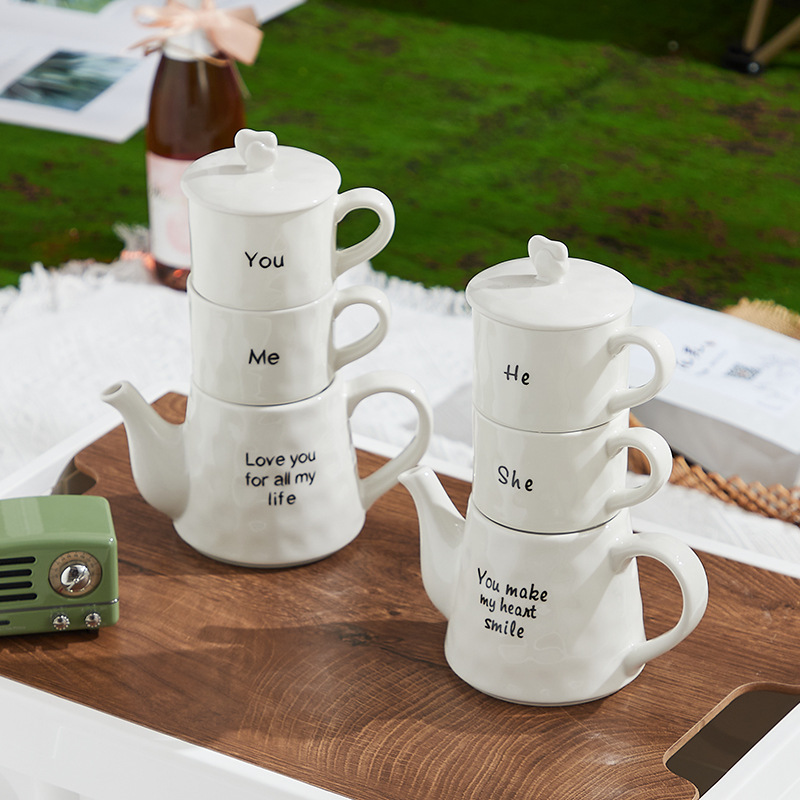 Creativo pareja olla taza de té de regalo del día de San Valentín cerámica tetera juego de té de la tarde traje de regalo