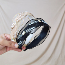 韩国东大门新款木耳边发箍千鸟格编织麻花辫头箍宽边发卡饰品批发