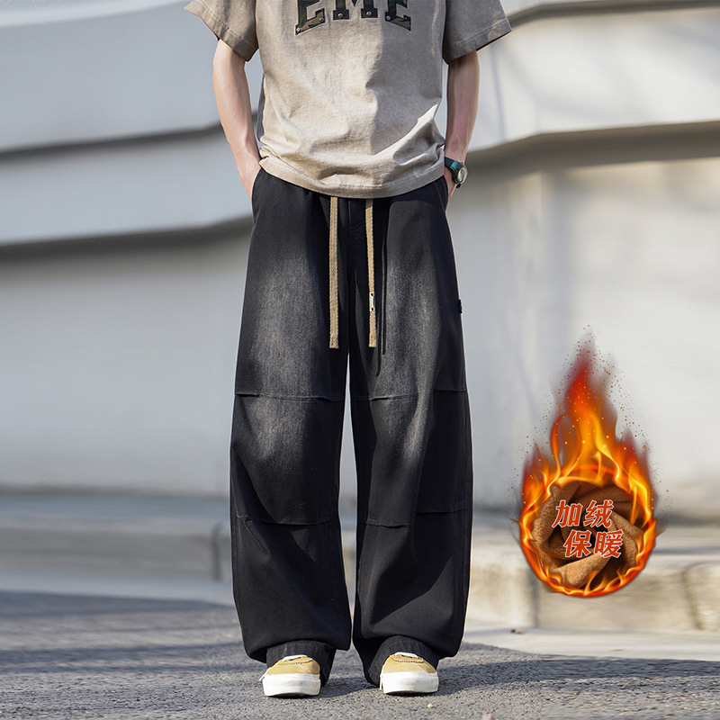 【Price Control 99】Men's Fleece-Lined Thickened Jeans, Autumn/Winter Style, Large Size, Loose Straight-Leg, Washed Vintage Casual Long Pants 【Price Control 99】Men's Fleece-Lined Thickened Jeans, Autumn/Winter Style, Large Size, Loose Straight-Leg, Washed Vintage Casual Long Pants