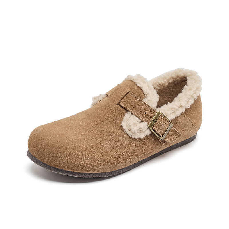 Augu Lion Dengjia Boccan zapatos de lana para mujeres 2025 nuevo invierno engrosado todo incluido zapatos de algodón con suela suave un pie zapatos de lana