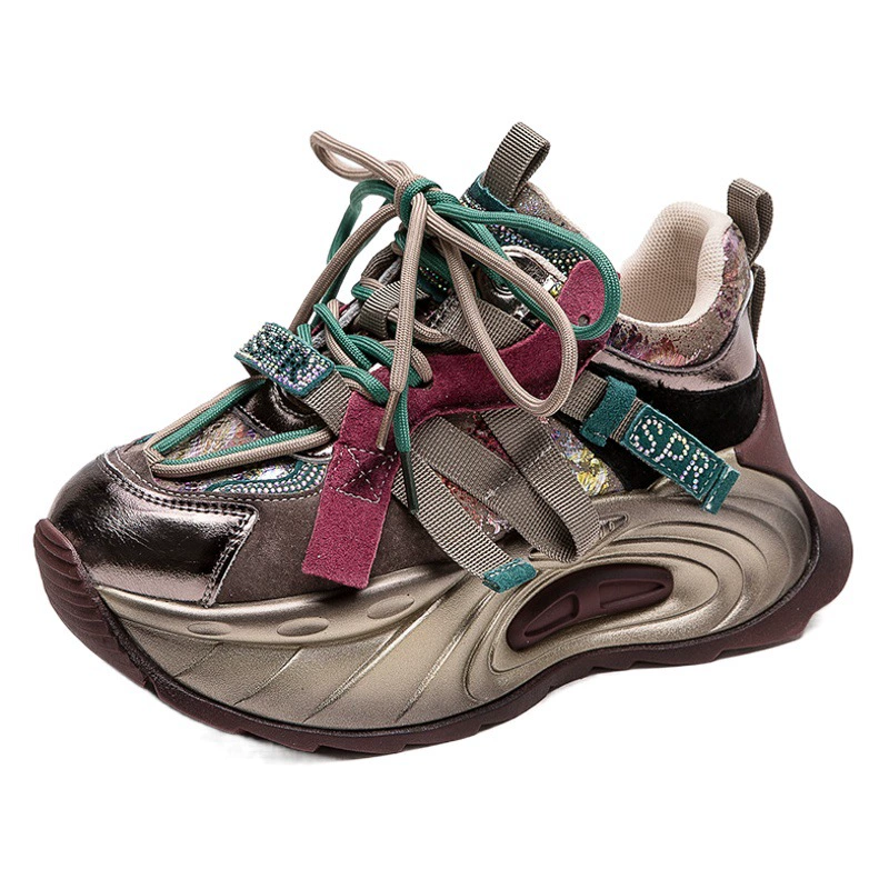 Shanghai Jiezu 2024, весенняя новая крутая обувь для папы с цветными блоками, увеличивающая рост, универсальная модная легкая роскошная женская обувь.