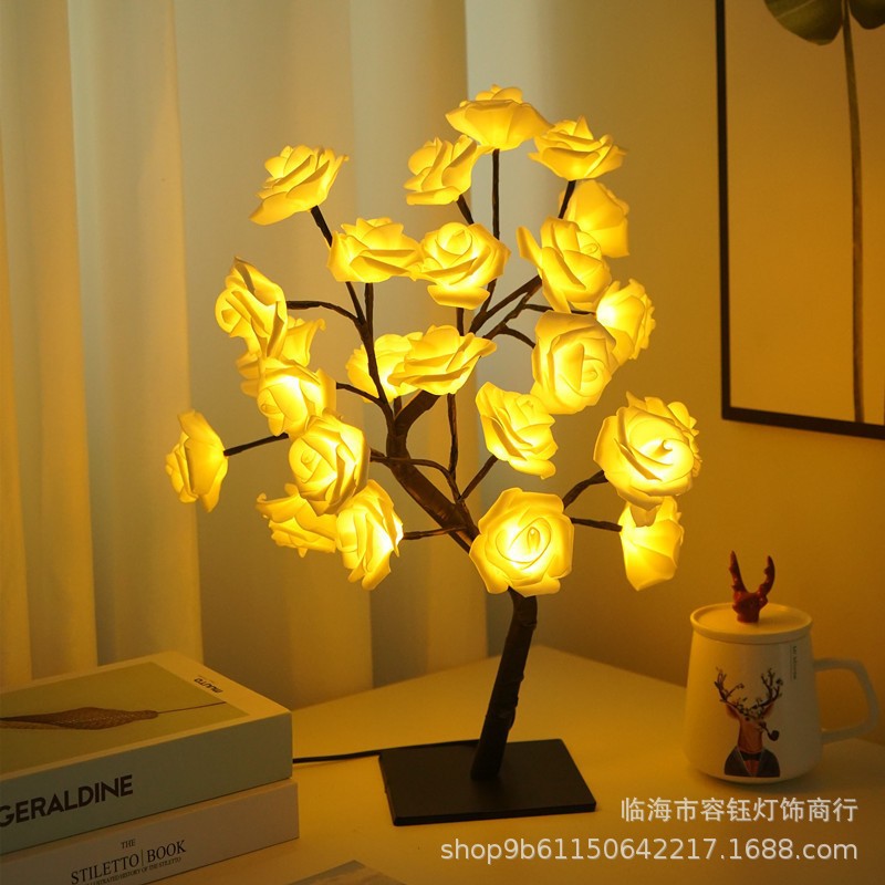 Transfronterizo caliente Rose Tree lámpara decoración de la habitación LED flor de cerezo luz de la noche lámpara de mesa USB interruptor de luz de color