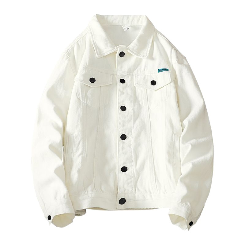 Ropa de hombre, ropa de trabajo, chaqueta corta con solapa, top informal de moda, chaqueta vaquera blanca, abrigo informal ajustado, ropa de trabajo, estilo coreano, moda de primavera y otoño._voghion.com