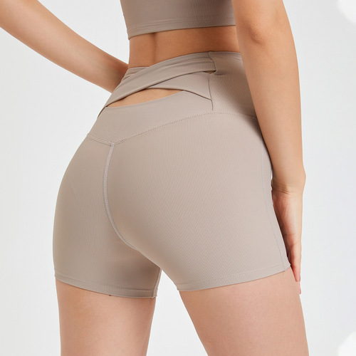 Cross-border cross-border high-waisted belly-controlling peach butt-lifting yoga shorts for women, seamless sports three-point pants, quick-drying fitness pants