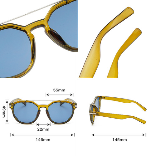 Trendy double beam European and American sunglasses pc large frame Internet celebrity anti-UV sun visor Xiaohongshu tea color sunglasses